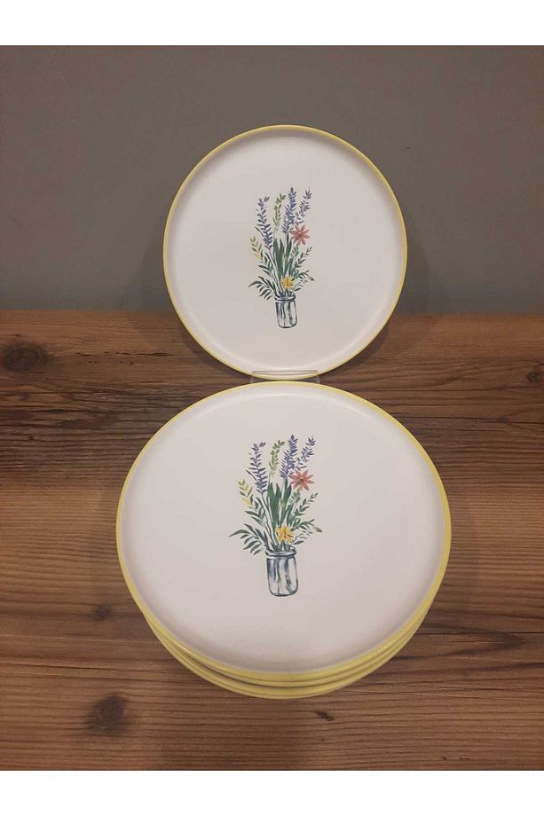 KERAMİKA 22 cm PASTA TABAĞI 6 ADET NORDİC MAT ÇİÇEKLİ - 7