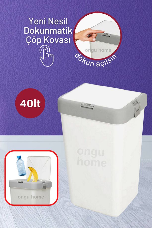 Dokunmatik Kapaklı Çöp Kovası Tekli Kirli Sepeti Tekli Çamaşır Sepeti Tekli Çöp Kovası (40lt) - 1