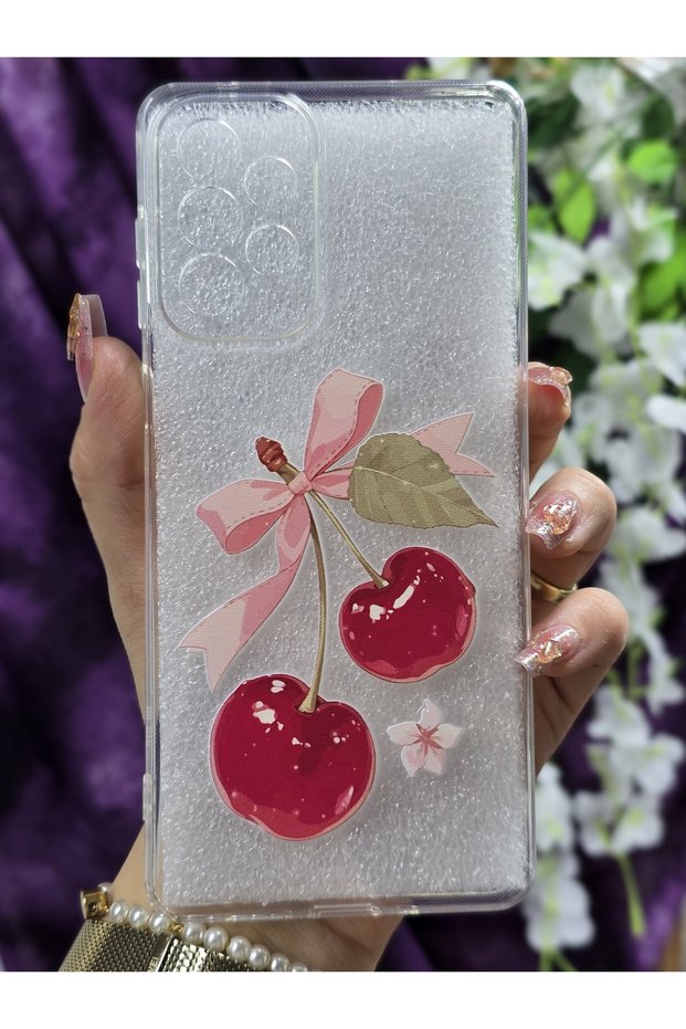 Transparent Phone Case Compatible with Samsung Galaxy A33 Cherry and Bow Pattern