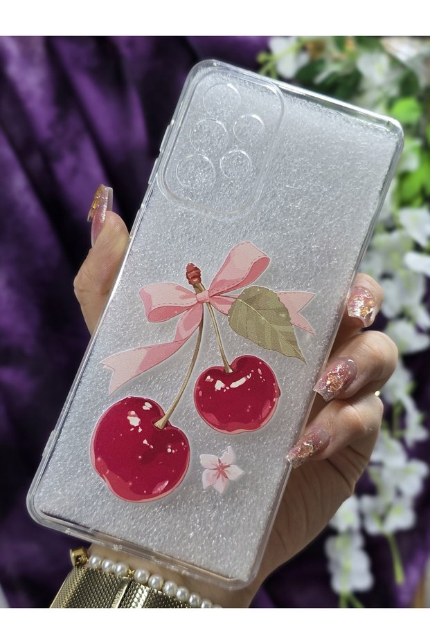 Transparent Phone Case Compatible with Samsung Galaxy A53 Cherry and Bow Pattern