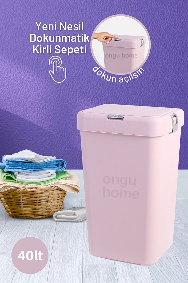 Dokunmatik Kapaklı Çöp Kovası Tekli Kirli Sepeti Tekli Çamaşır Sepeti Tekli Çöp Kovası (40lt) - 1