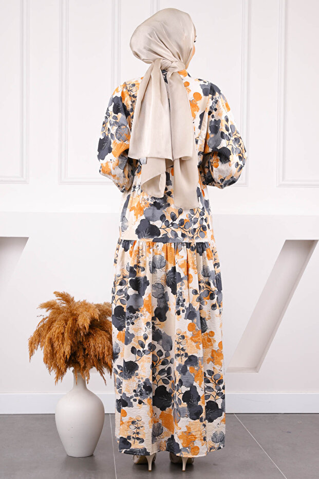 فستان منقوش بنصف زر - 3