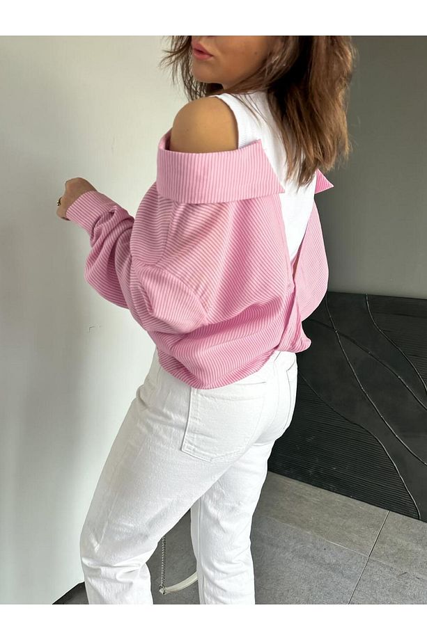 Pembe Triko Atletli Tasarım Gömlek - 4