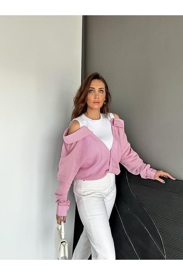 Pembe Triko Atletli Tasarım Gömlek - 6
