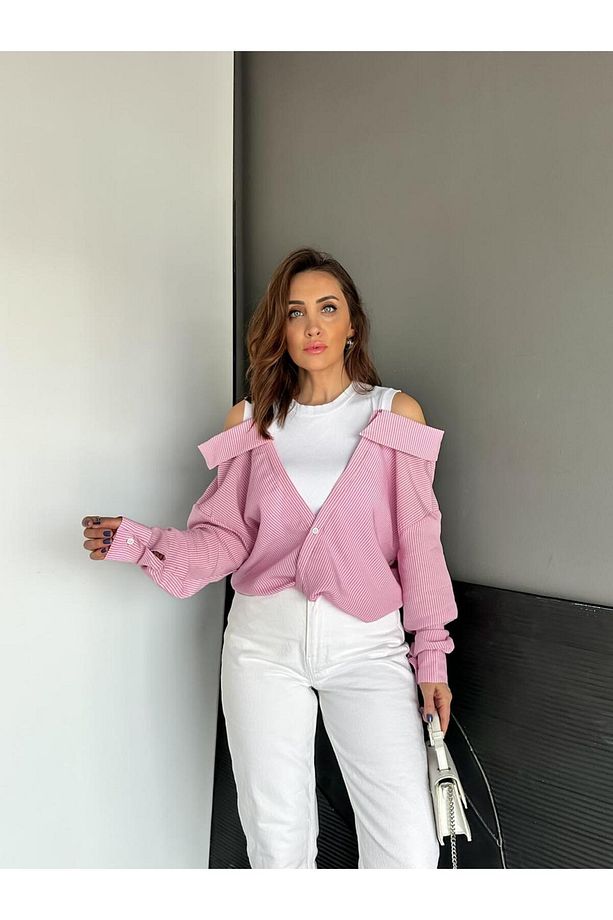 Pembe Triko Atletli Tasarım Gömlek - 2