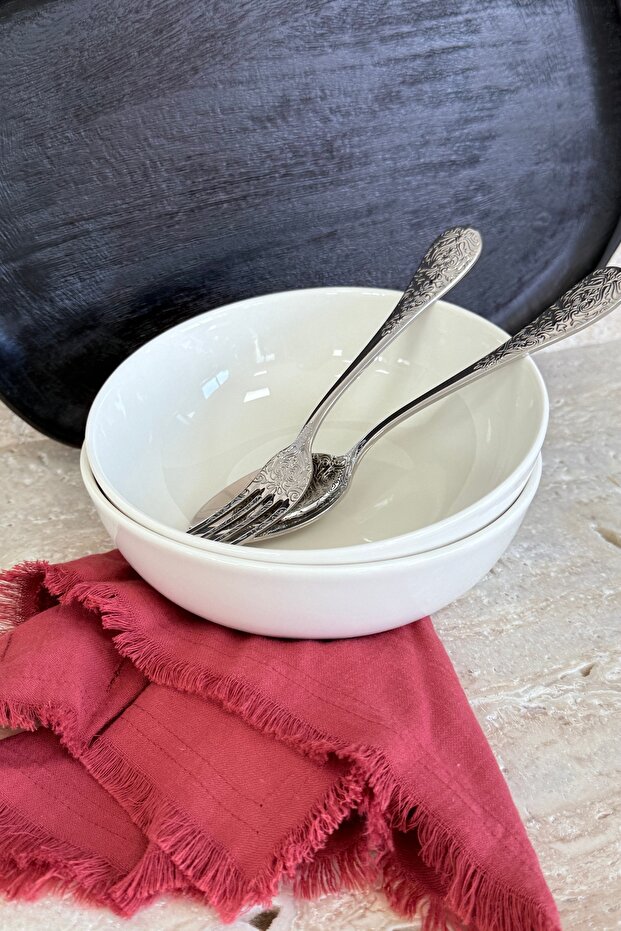 Modern Cream 19 cm Set of 2 Deep Premium Porcelain Salad Bowl Presentation