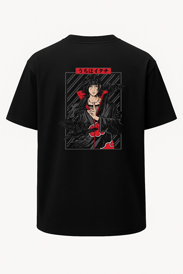 تي شيرت مطبوع عليه Itachi Uchiha Naruto مقاس كبير للجنسين باللون الأسود