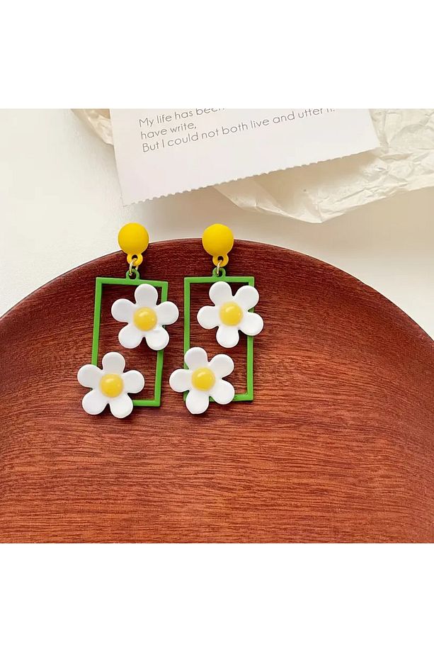 Enamel Çiçek Damlama Küpe, Tatil Stili - 4