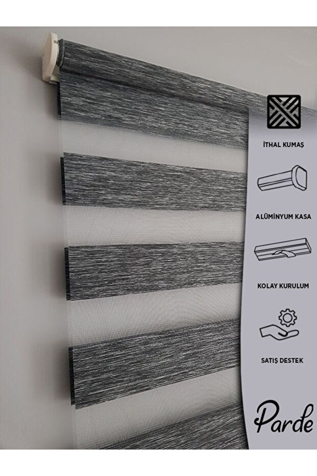 Parde Yaşam Serisi İthal Kumaş Antrasit Bambu Zebra Stor Perde - 2