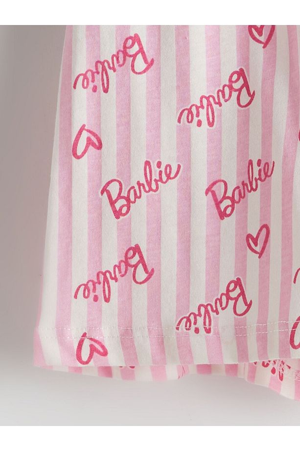 LCW Kids Gömlek Yaka Barbi Desenli Kız Çocuk Şortlu Pijama Takımı - 5