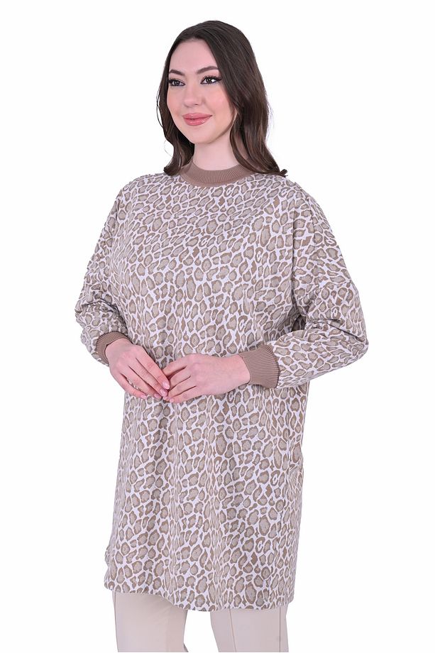 İNVEE 7067 Leopar Desenli Bej Tunik - 1