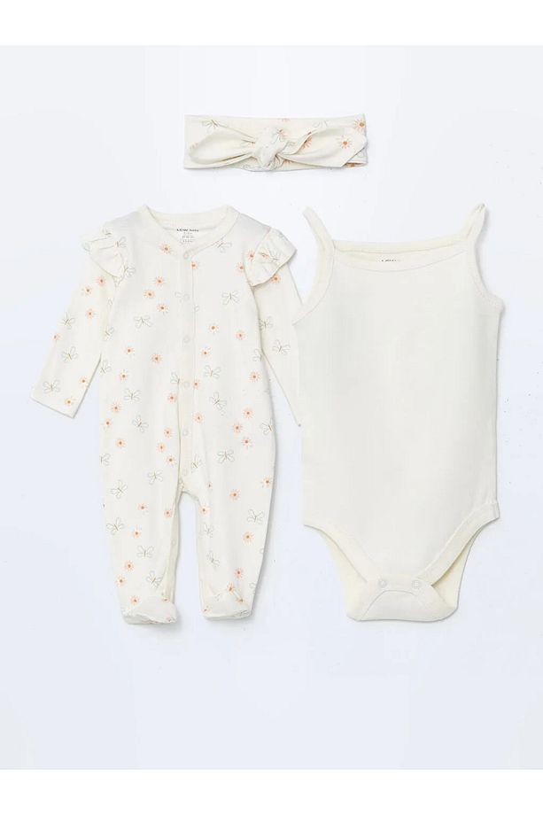 LCW baby Ekru Organik Pamuk Kız Bebek Hastane Çıkış Seti - 1