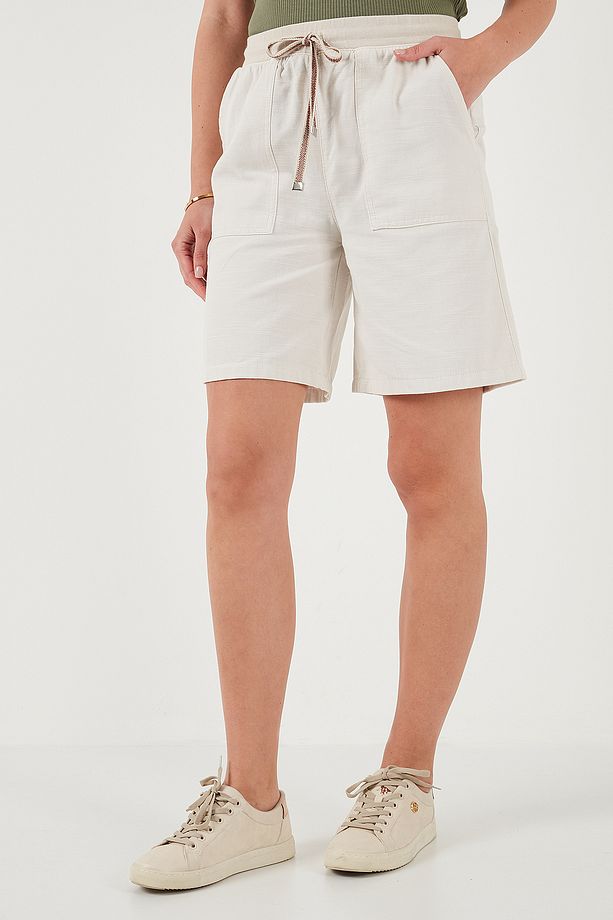 Pamuklu Relaxed Fit Yüksek Bel Cepli Mini Şort ŞORT 668YP5384 - 5