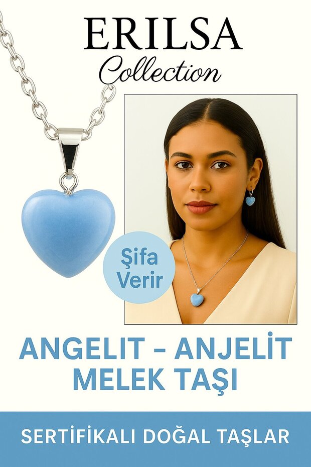 قلادة حجر الملاك المعتمدة على شكل قلب Anjelit (Angelit) –