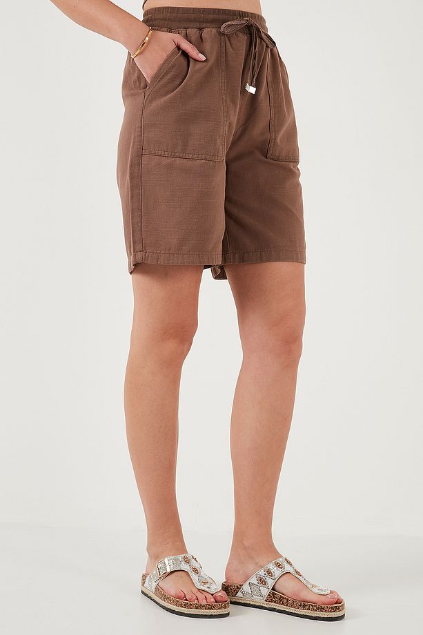 Pamuklu Relaxed Fit Yüksek Bel Cepli Mini Şort ŞORT 668YP5384 - 4