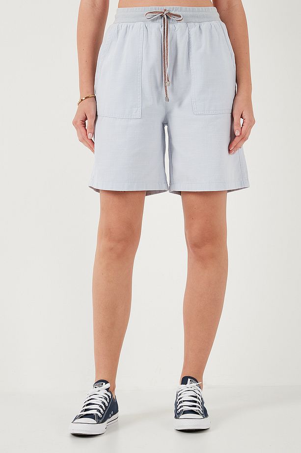 Pamuklu Relaxed Fit Yüksek Bel Cepli Mini Şort ŞORT 668YP5384 - 3