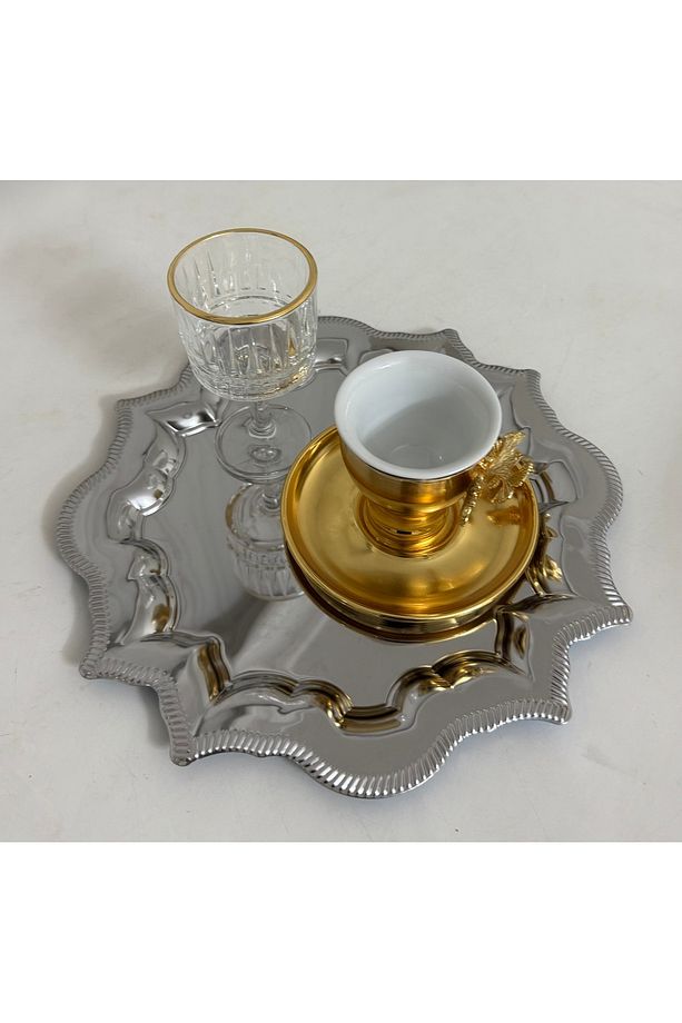 ÇELİK 1 ADET KENAR DESENLİ GÜNEŞ MODEL YUVARLAK SERVİS VE SUNUM TEPSİSİ - 1