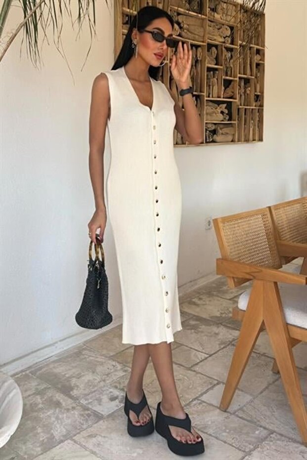 eyesof Önü Düğmeli Fitilli Kolsuz Elbise 2832 - 5