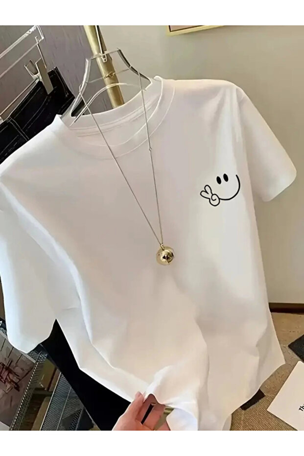 Printed Oversize Crew Neck T-Shirt - White