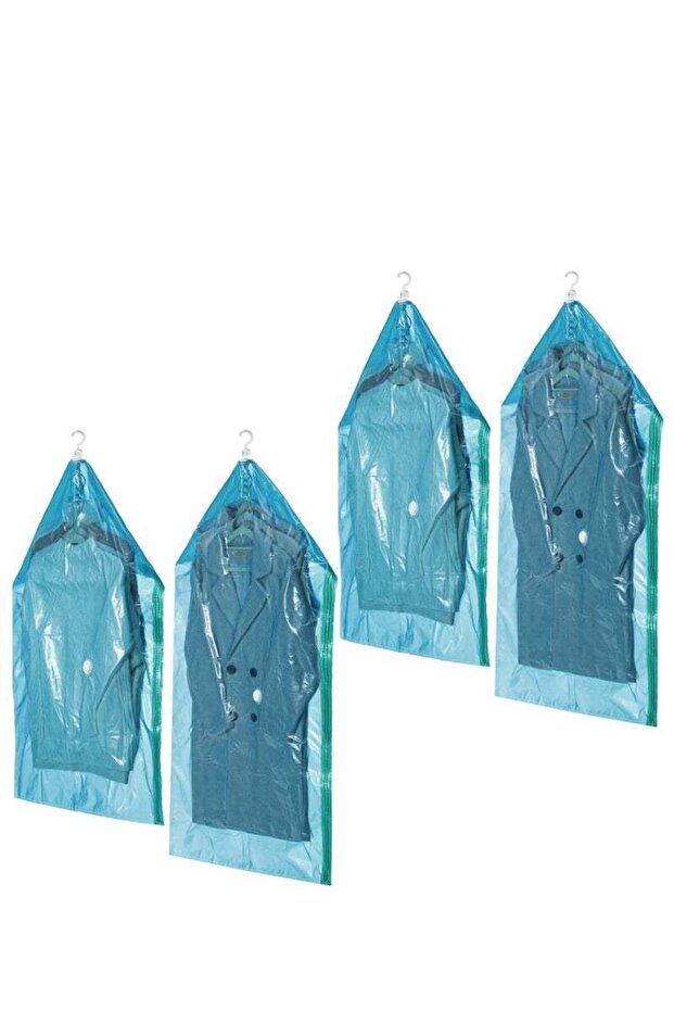 4-Piece Hanging Vacuum Storage Bag, Space Saving Garment Bag for Suits Coats Blue