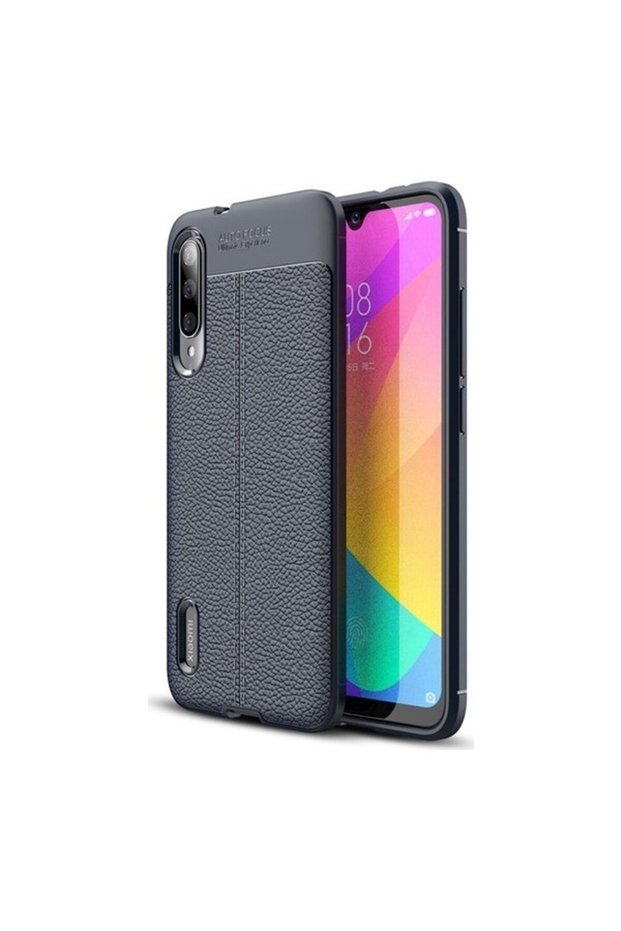 حافظة هاتف Mi 9 Lite من الجلد بنمط فاخر من السيليكون باللون الأزرق الداكن + واقي شاشة زجاجي