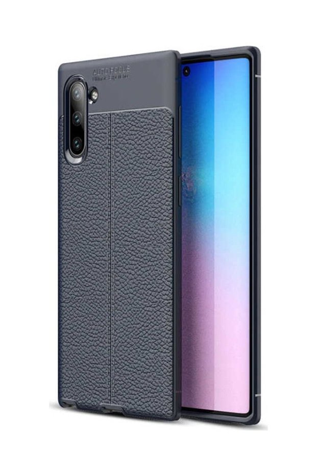حافظة جلدية لهاتف Galaxy Note 10 منقوشة فاخرة من السيليكون باللون الأزرق الداكن + واقي شاشة شبح