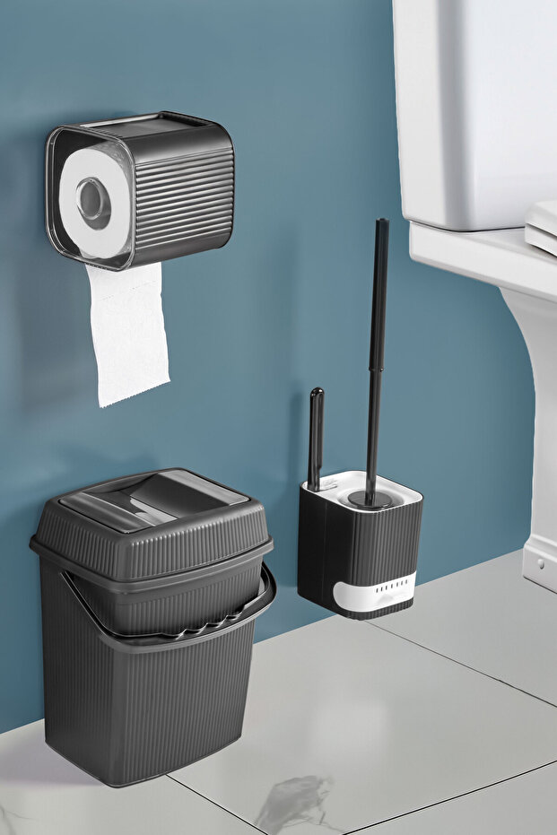 3'lü Banyo Seti Tuvalet Kağıtlığı/ Asmalı Pis Su Hazneli Tuvalet Fırçası/ Tuvalet Çöp Kovası 5 Litre - 1