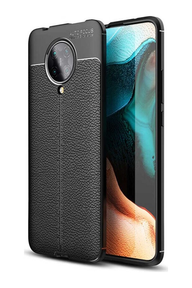 جراب Redmi K30 Pro مصنوع من الجلد بنمط فاخر من السيليكون باللون الأسود + واقي شاشة نانو