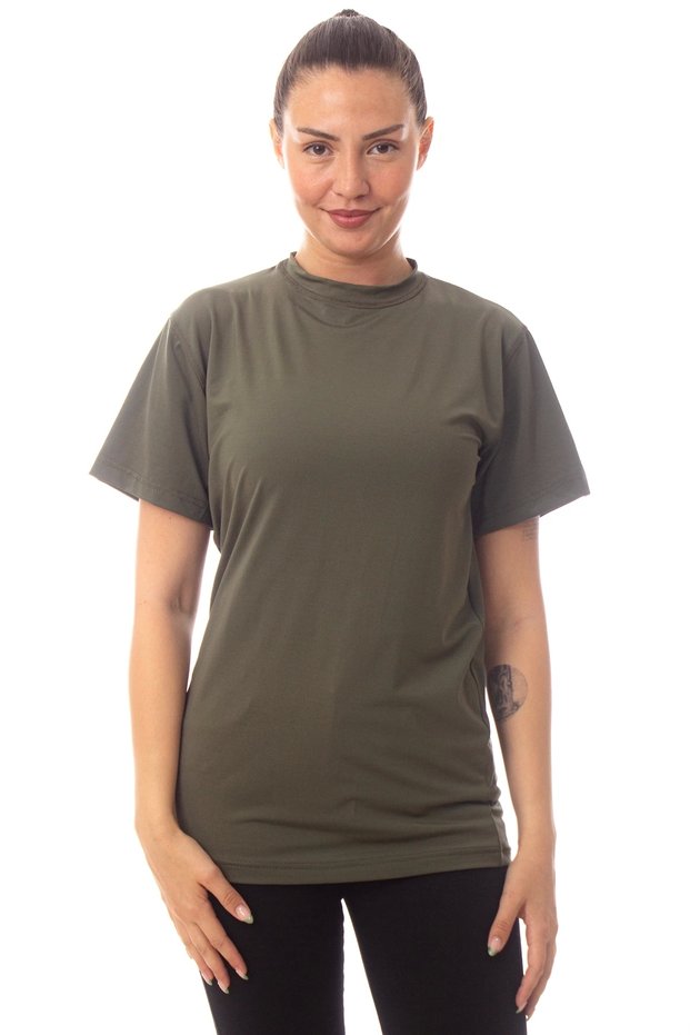 Short Sleeve Green Color Round Collar Microfiber Thermal Iclik Tisort