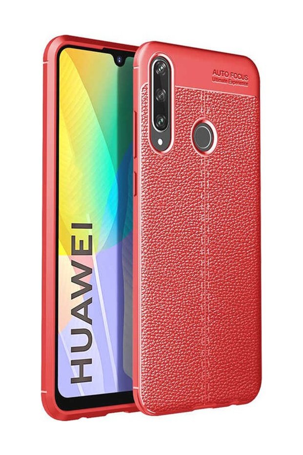 حافظة Huawei P40 Lite E جلدية فاخرة من السيليكون الأحمر نيس الفاخر + واقي شاشة زجاجي