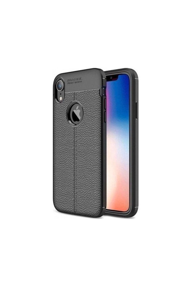 حافظة آيفون XR بنمط جلدي فاخر من السيليكون باللون الأسود + واقي شاشة زجاجي