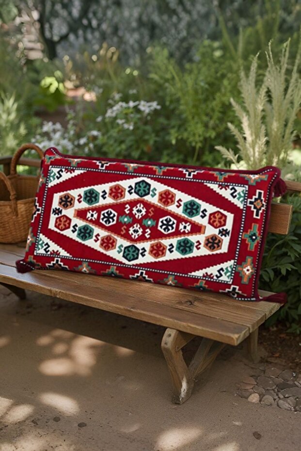 Song Corner Patterned Decorative Carpet Coated Back Pillow 42X95 with Sponge - Authentic Home Decoration