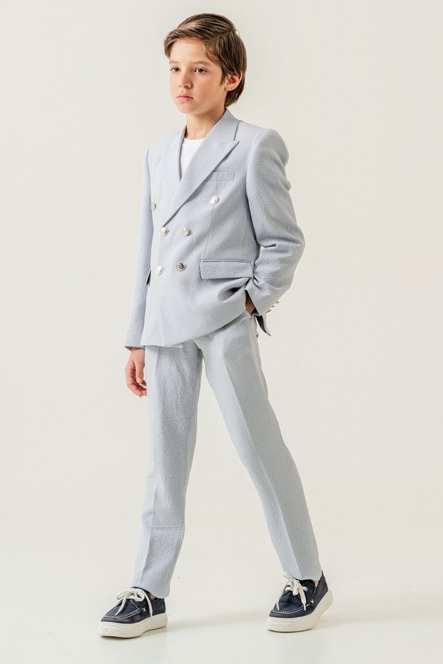 Gofre Double-Breasted Boy's Suit Stretch Fabric (with Gamboç Case Gift)