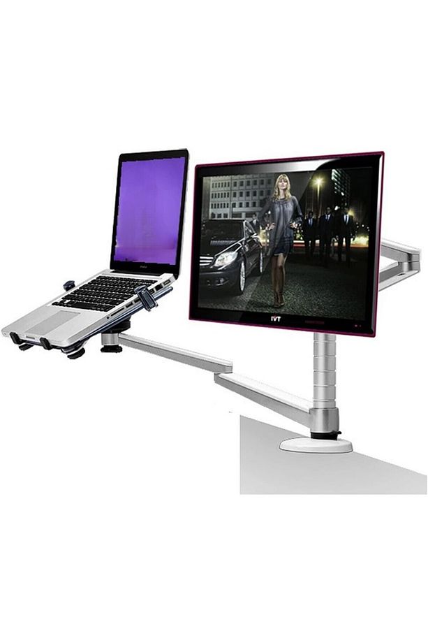 Çift Kollu Monitör ve Laptop Standı Ayarlanabilir Alüminyum Kol Masa Üstü Monitör ve Laptop Tutucu - 3