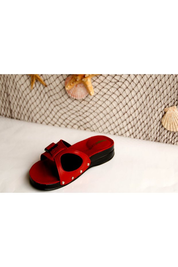 Women's Red Genuine Leather Orthopedic Heel Spur Slippers
