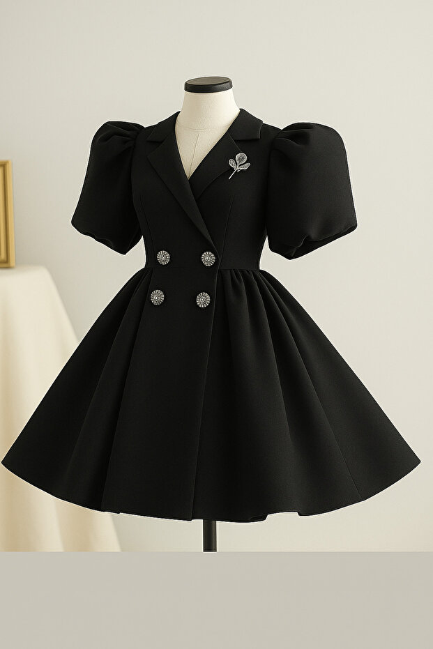 Special Design Umay Model Black Color Girl's Evening Dress with Stone Accessories