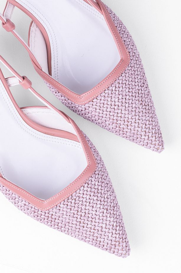 Kadın Hasır Dokulu İnce Topuklu Slingback Ayakkabı - Zarif Örgü Detaylı Yazlık Şık Topuklu Ayakkabı - 4