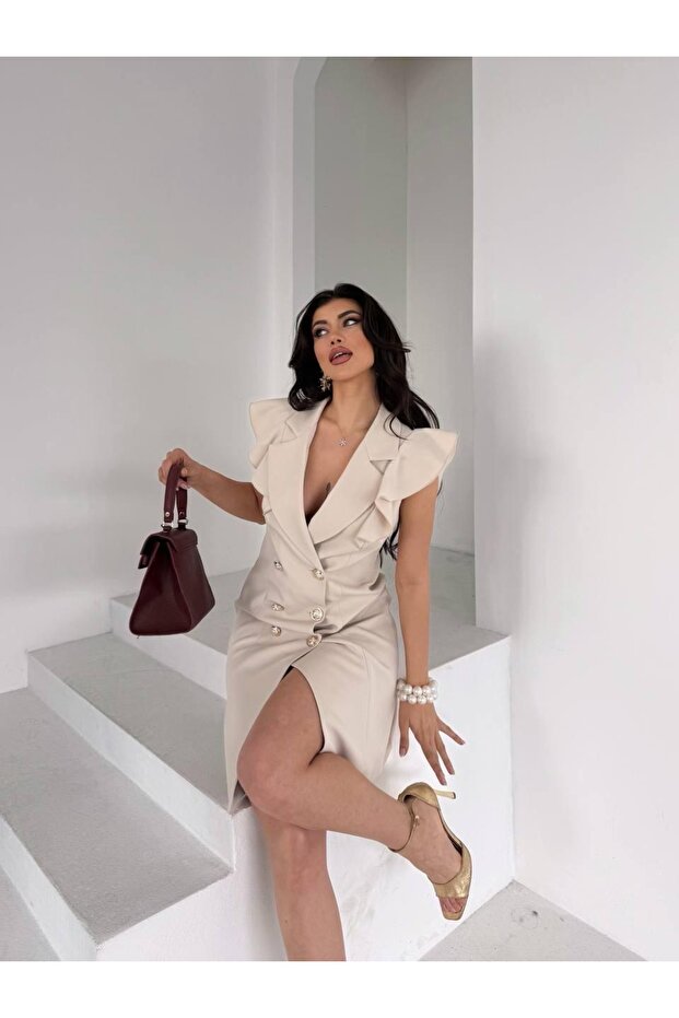 Buttoned Long Blazer Jacket - 6