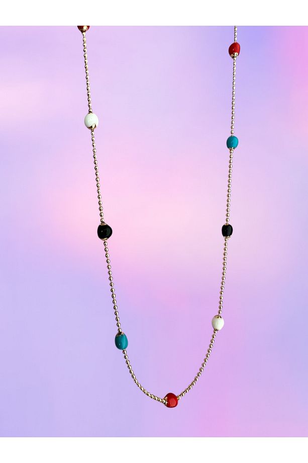 XUPİNG Uzun Renkli Top 14 Ayar Soft Rose-Gold Micron Altın Kaplama Zincir Kolye - 2
