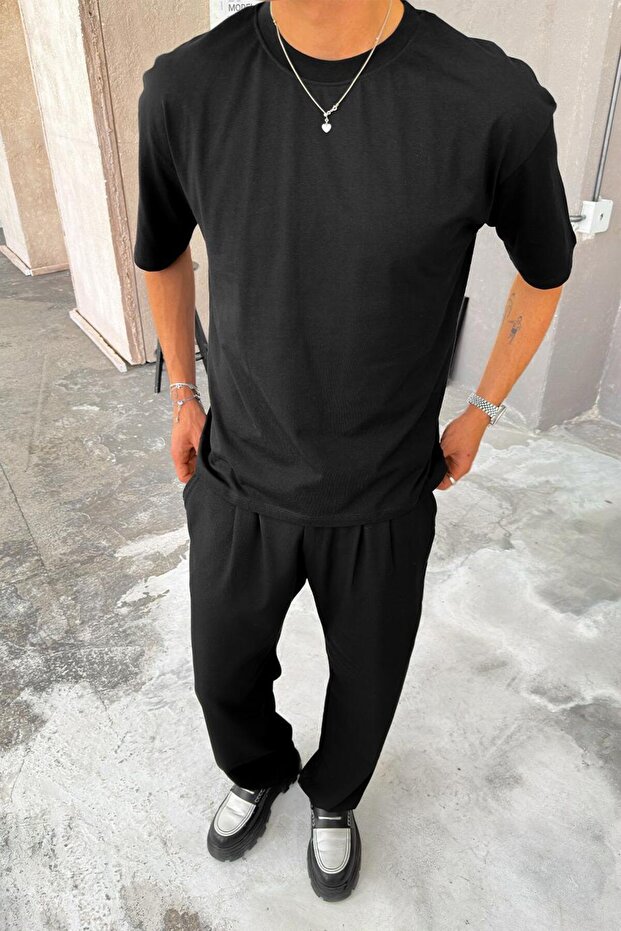 Siyah Cozy Basic Oversize Tişört - 4