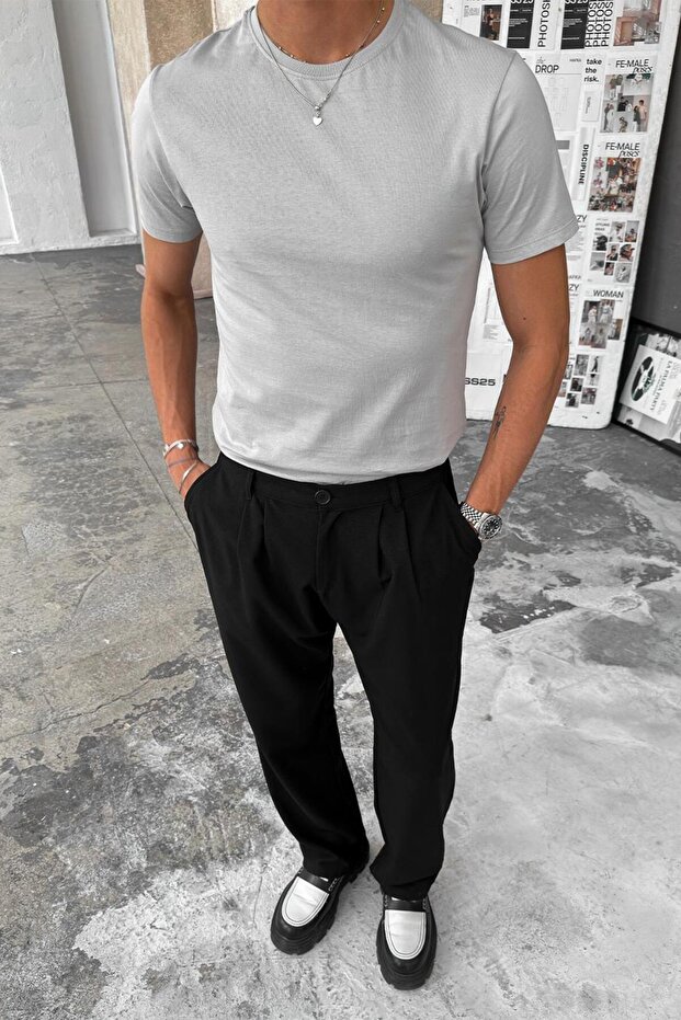 Gri Basic Premium Regular Fit Tişört - 2
