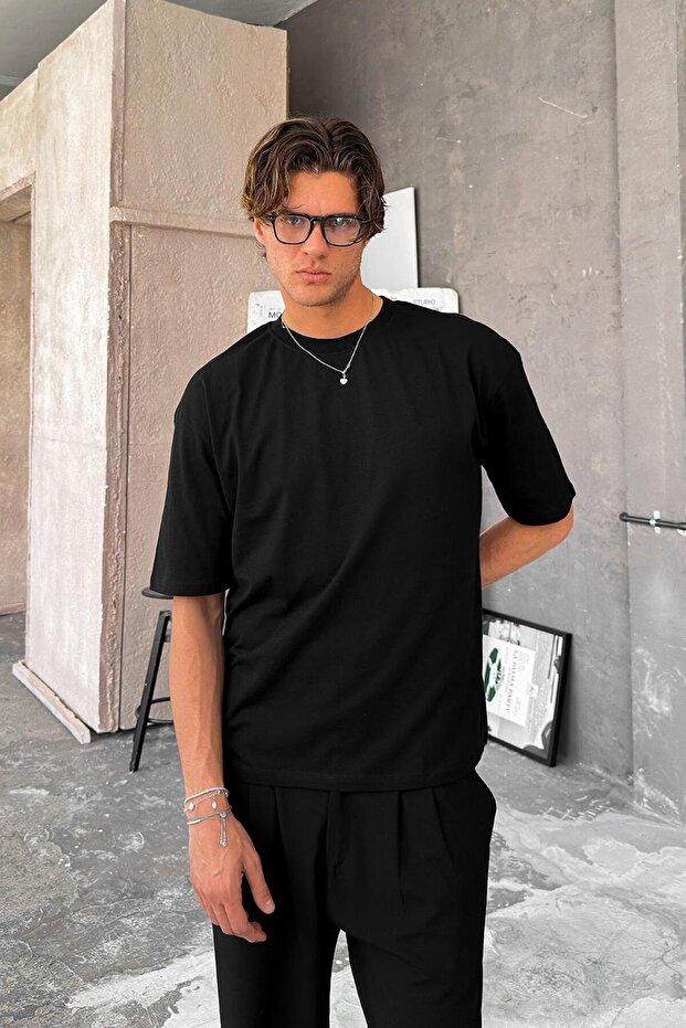 Siyah Cozy Basic Oversize Tişört - 1