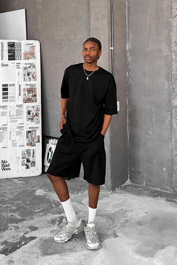 Siyah Cozy Basic Oversize Tişört - 5