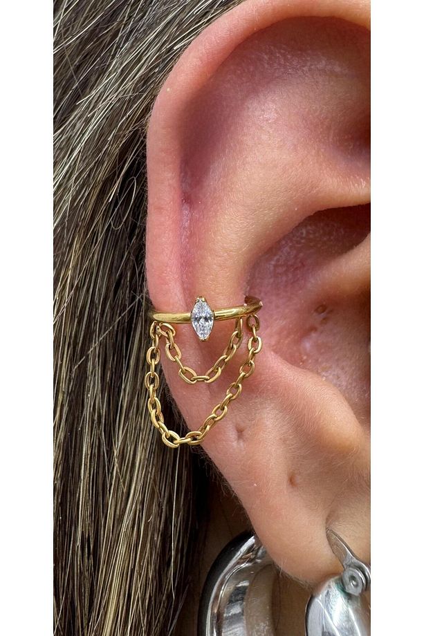 g23 titanium ( tianyum ) zirkon taşlı zincirli conch helix uyumlu 1 adet piercing - 1