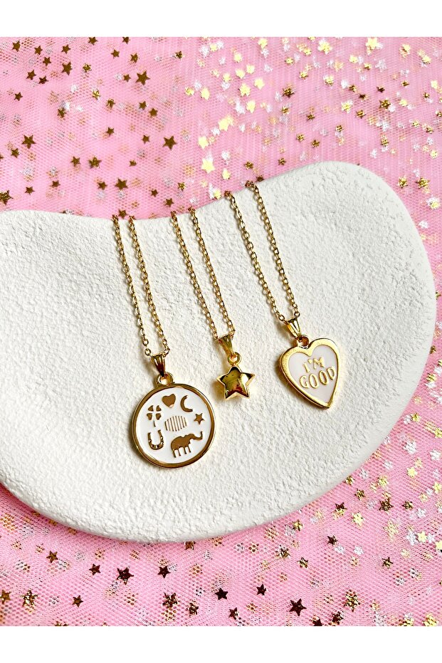 Women's Luck Necklace Mine Detailed Triple Combination Necklace
