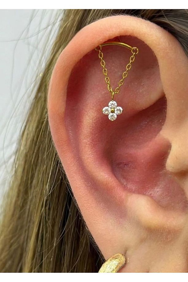 1 ADET G23 TITANIUM ( titanyum ) ZİRKON TAŞLI HİDDEN HELİX FLAT LOBE UYUMLU PİERCİNG - 1