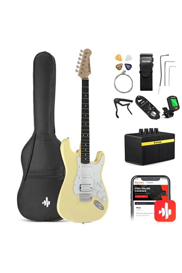 DST-100 Elektro Gitar Seti (Sarı)