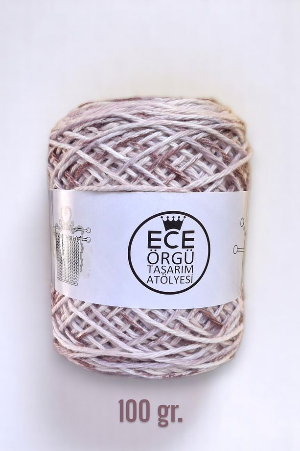 Mürdüm, lila, kırık beyaz ebruli , premium kalite %100 koton el örgü ipi (100 gr.) - 1