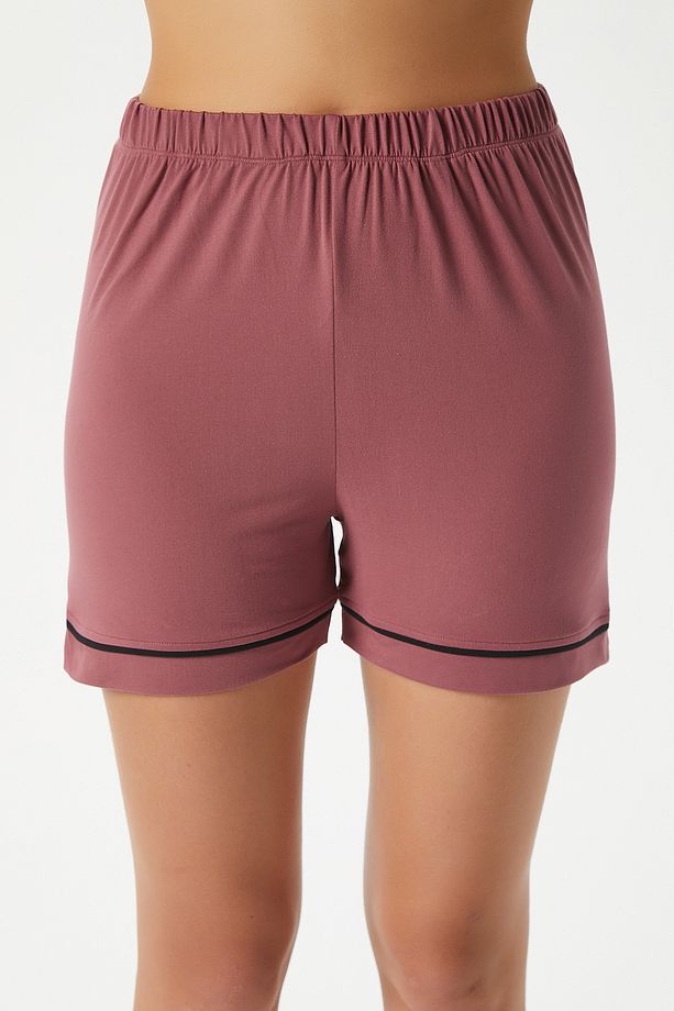 Kadın Violet Gülkurusu Şortlu Fiyonklu Alt Üst Pijama Takımı - 7