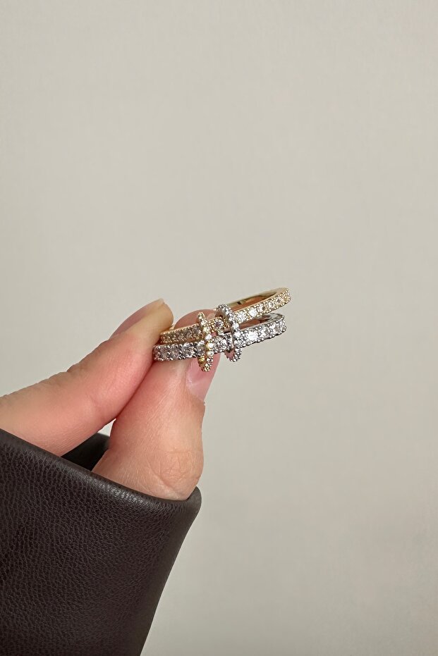 حلقة مجمعة من حجر الراين مكونة من قطعتين - 2